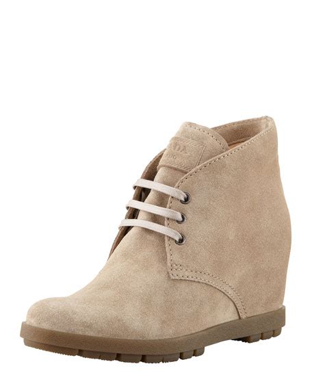 prada suede wedge lace up bootie|Prada pointed toe ankle boots.